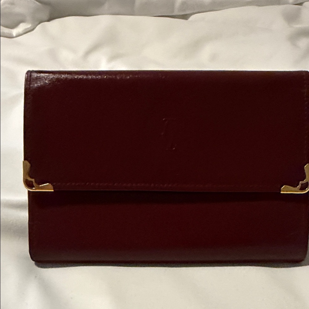 Cartier Burgundy Leather Wallet with Gold Corner Accents Vintage